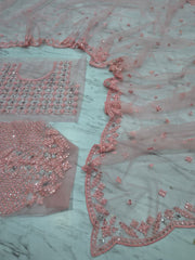 Ravishing Pink Net with Sequins Work Saree