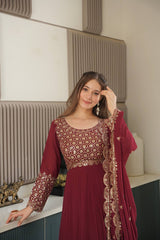 Lovely Red Georgette Embroidery Sharara Suit