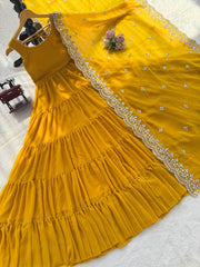 Lovely Yellow Georgette Lace Work Anarkali