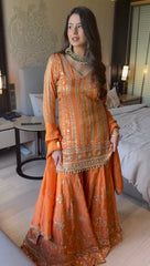 Lovely Orange Georgette Thread Work Sharara Suit
