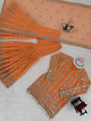 Lovely Orange Georgette Thread Work Sharara Suit