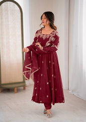 Ravishing Maroon Crunchy Silk with Embroidery Work Gown