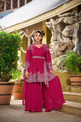 Stylish Pink Georgette Embroidery Work Palazzo Suit