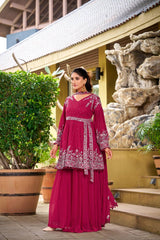 Stylish Pink Georgette Embroidery Work Palazzo Suit