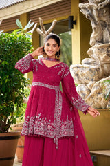 Stylish Pink Georgette Embroidery Work Palazzo Suit