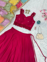 Ravishing Red Georgette Handcrafted Lehenga Choli