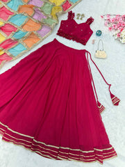 Ravishing Red Georgette Handcrafted Lehenga Choli