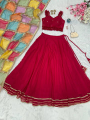 Ravishing Red Georgette Handcrafted Lehenga Choli