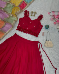 Ravishing Red Georgette Handcrafted Lehenga Choli