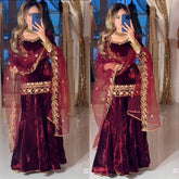 Charming Red Velvet Sequence Work Sharara Suit
