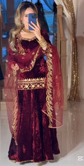Charming Red Velvet Sequence Work Sharara Suit