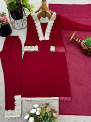 Amazing Maroon Georgette Sequence Work Pant Suit