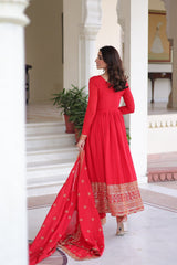 Exclusive Red Silk With Sequins Work Gown