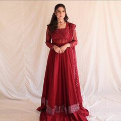 Trendy Maroon Blooming Embroidery Anarkali Suit