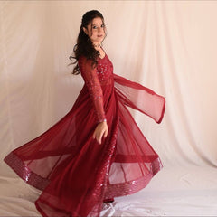 Trendy Maroon Blooming Embroidery Anarkali Suit