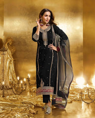 Stylish Black Georgette Embroidery Work Palazzo Suit