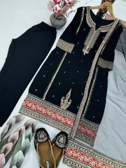 Stylish Black Georgette Embroidery Work Palazzo Suit