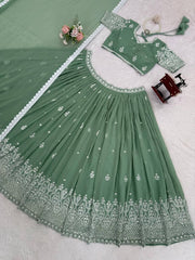 Ravishing Green Georgette Thread Work Lehenga Choli