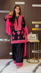 Trendy Black Silk Work Palazzo Suit