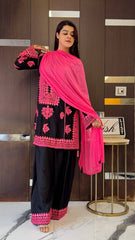 Trendy Black Silk Work Palazzo Suit