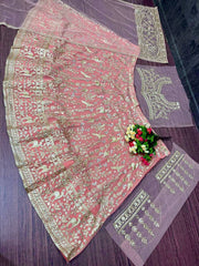 Exotic Peach Net With Embroidery Work Lehenga Choli