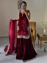 Ravishing Maroon Velvet with Embroidery Work Palazzo Suit