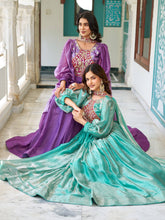 Lovely Purple Fendy Silk with Embroidery Work Gown