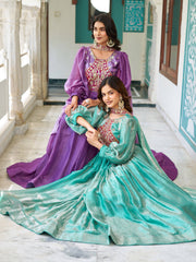 Lovely Purple Fendy Silk with Embroidery Work Gown