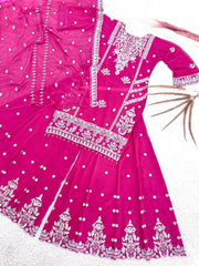 Gorgeous Pink Georgette Embroidery Work Sharara Suit