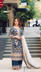 Stylish Blue Georgette Sequence Work Palazzo Suit