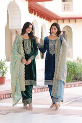 Pretty Blue Velvet with Zari Work Palazzo Suit