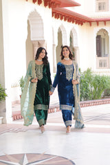 Pretty Blue Velvet with Zari Work Palazzo Suit