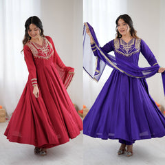 Trendy Purple Silk Codding Work Anarkali Gown