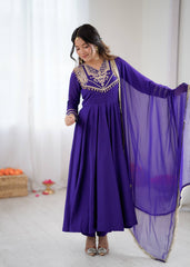 Trendy Purple Silk Codding Work Anarkali Gown
