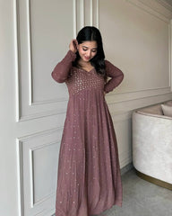 Ravishing Brown Georgette with Embroidery Gown