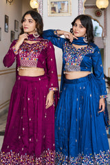 Ravishing Wine Silk Embroidery Lehenga Choli