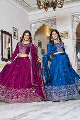 Ravishing Wine Silk Embroidery Lehenga Choli