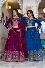 Ravishing Wine Silk Embroidery Lehenga Choli