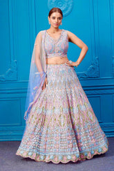 Gorgeous Blue Net Embroidery Work Lehenga Choli