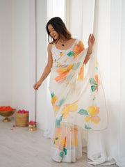 Daisy White Taby Silk Work Saree