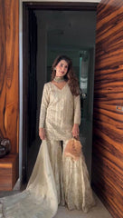 Graceful Cream Georgette Sequence Work Sharara Suit