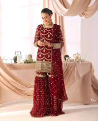 Amazing Maroon Georgette Sequence Work Sharara Suit
