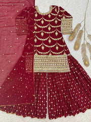 Amazing Maroon Georgette Sequence Work Sharara Suit
