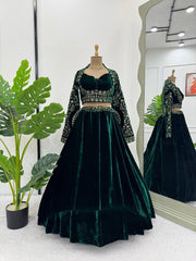 Awesome Green Velvet With Sequence Work Lehenga Choli