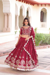 Glorious Maroon Vichitra Silk Thread Work Lehenga Choli