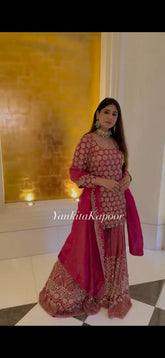 Lovely Red Georgette Sequence Work Sharara Suit
