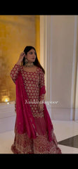 Lovely Red Georgette Sequence Work Sharara Suit
