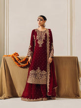 Trendy Maroon Velvet With Coding Work Sharara Suit