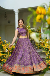 Pretty Purple Organza Digital Printed Lehenga