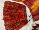Glorious Red Organza Digital Printed Anarkali Gown